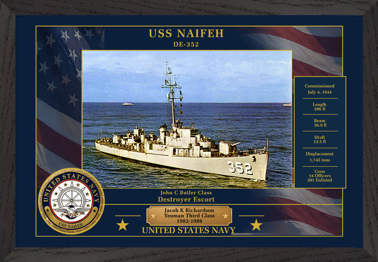 USS Naifeh DE-352 Framed Patriotic Photo