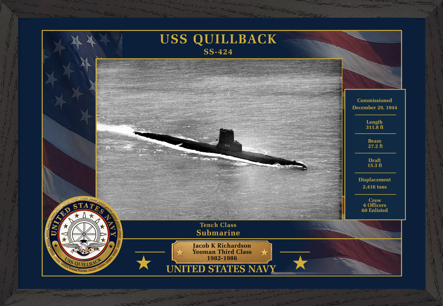 USS Quillback SS-424 Framed Patriotic Photo