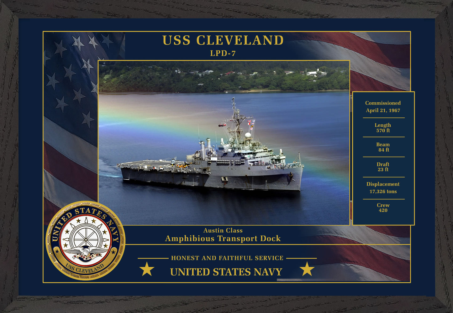 USS Cleveland LPD-7 Framed Patriotic Photo