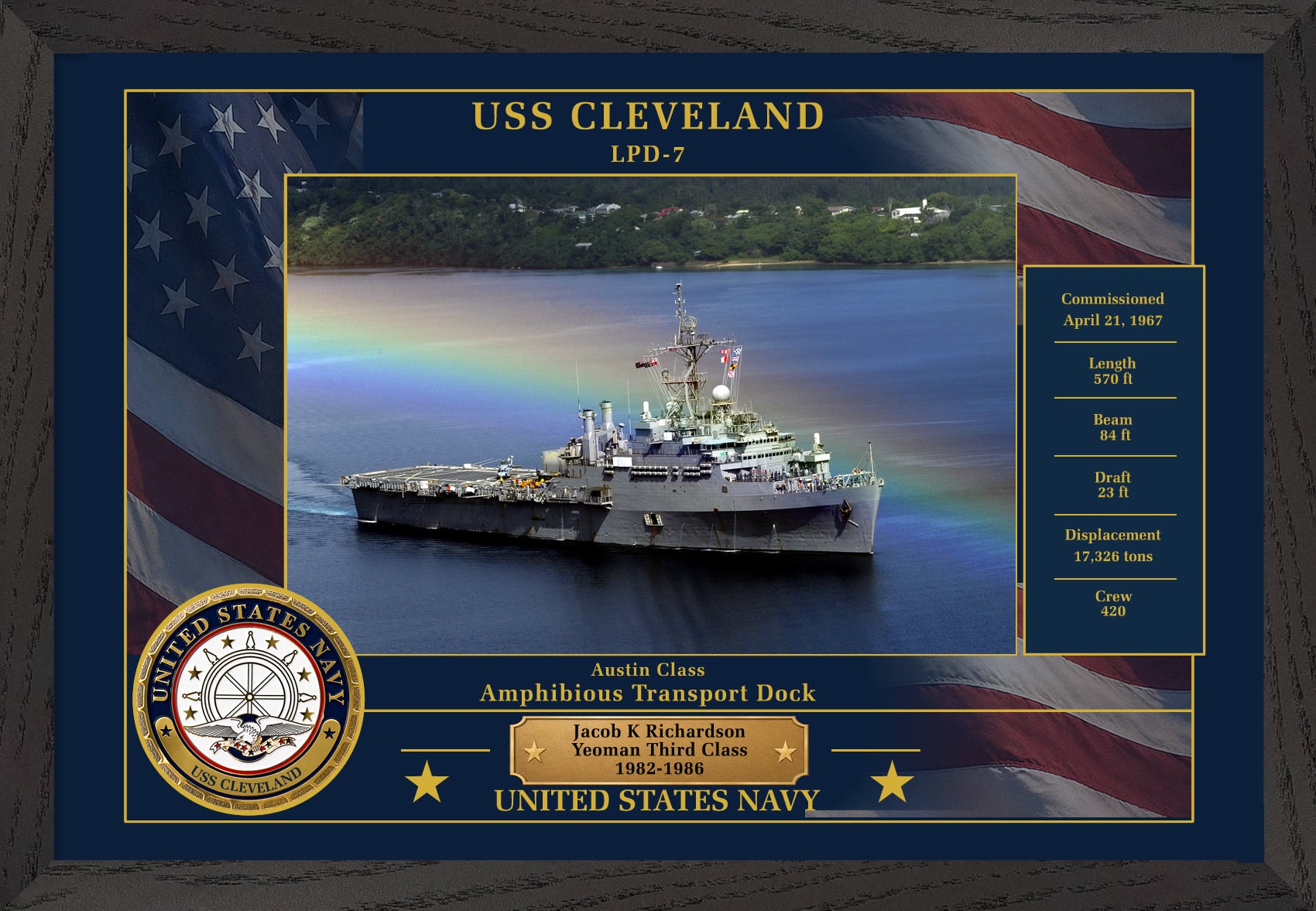 USS Cleveland LPD-7 Framed Patriotic Photo