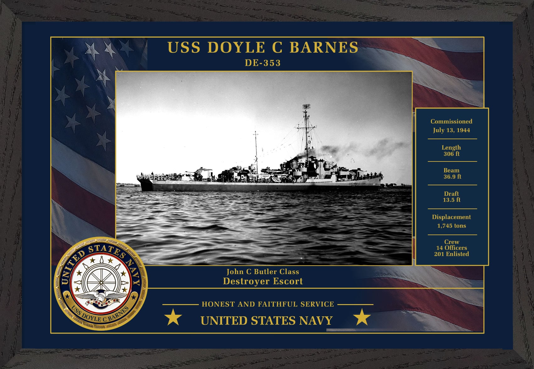 USS Doyle C Barnes DE-353 Framed Patriotic Photo