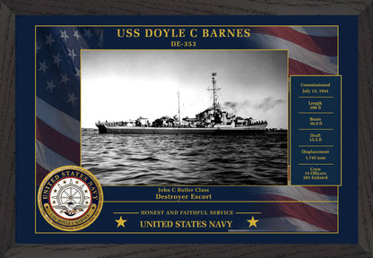 USS Doyle C Barnes DE-353 Framed Patriotic Photo