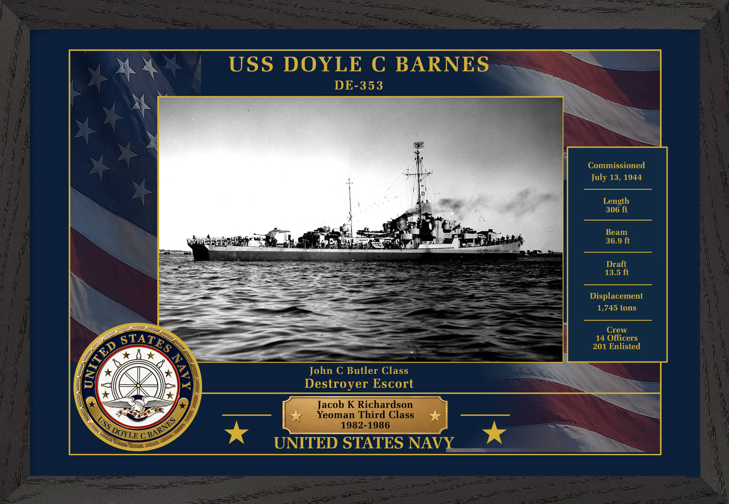 USS Doyle C Barnes DE-353 Framed Patriotic Photo
