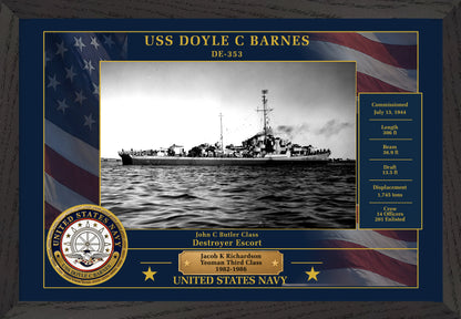 USS Doyle C Barnes DE-353 Framed Patriotic Photo