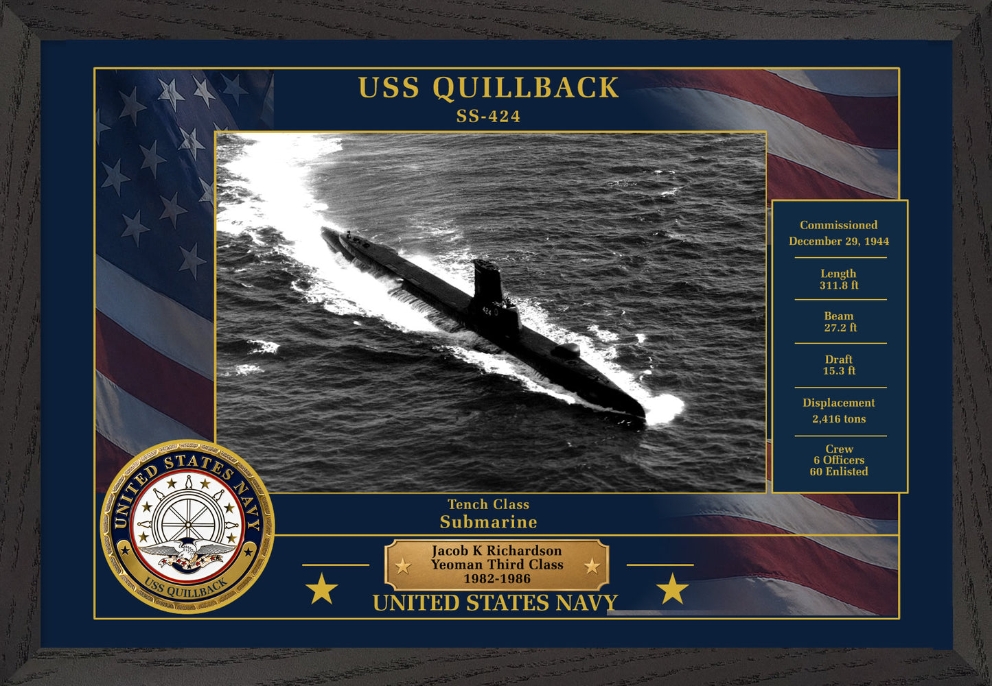 USS Quillback SS-424 Framed Patriotic Photo