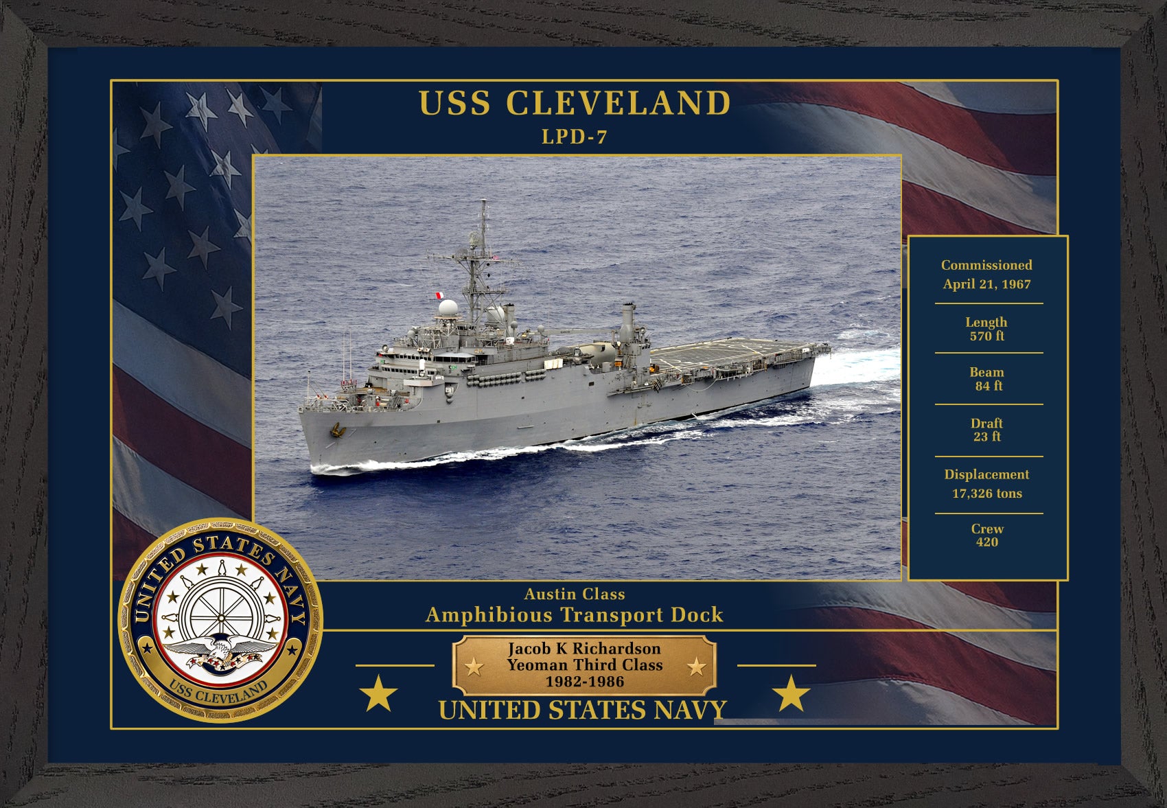 USS Cleveland LPD-7 Framed Patriotic Photo