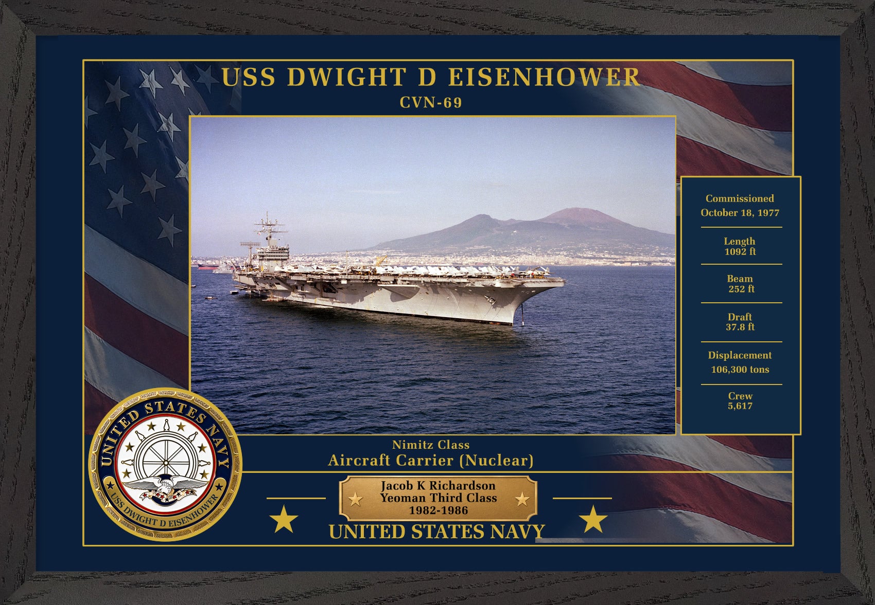 USS Dwight D Eisenhower CVN-69 Framed Patriotic Photo