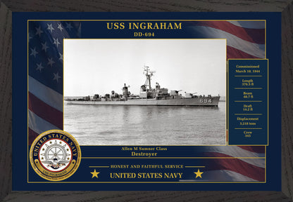 USS Ingraham DD-694 Framed Patriotic Photo