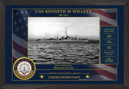 USS Kenneth M Willett DE-354 Framed Patriotic Photo