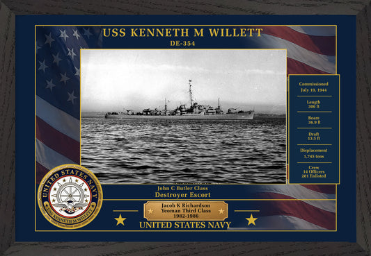 USS Kenneth M Willett DE-354 Framed Patriotic Photo