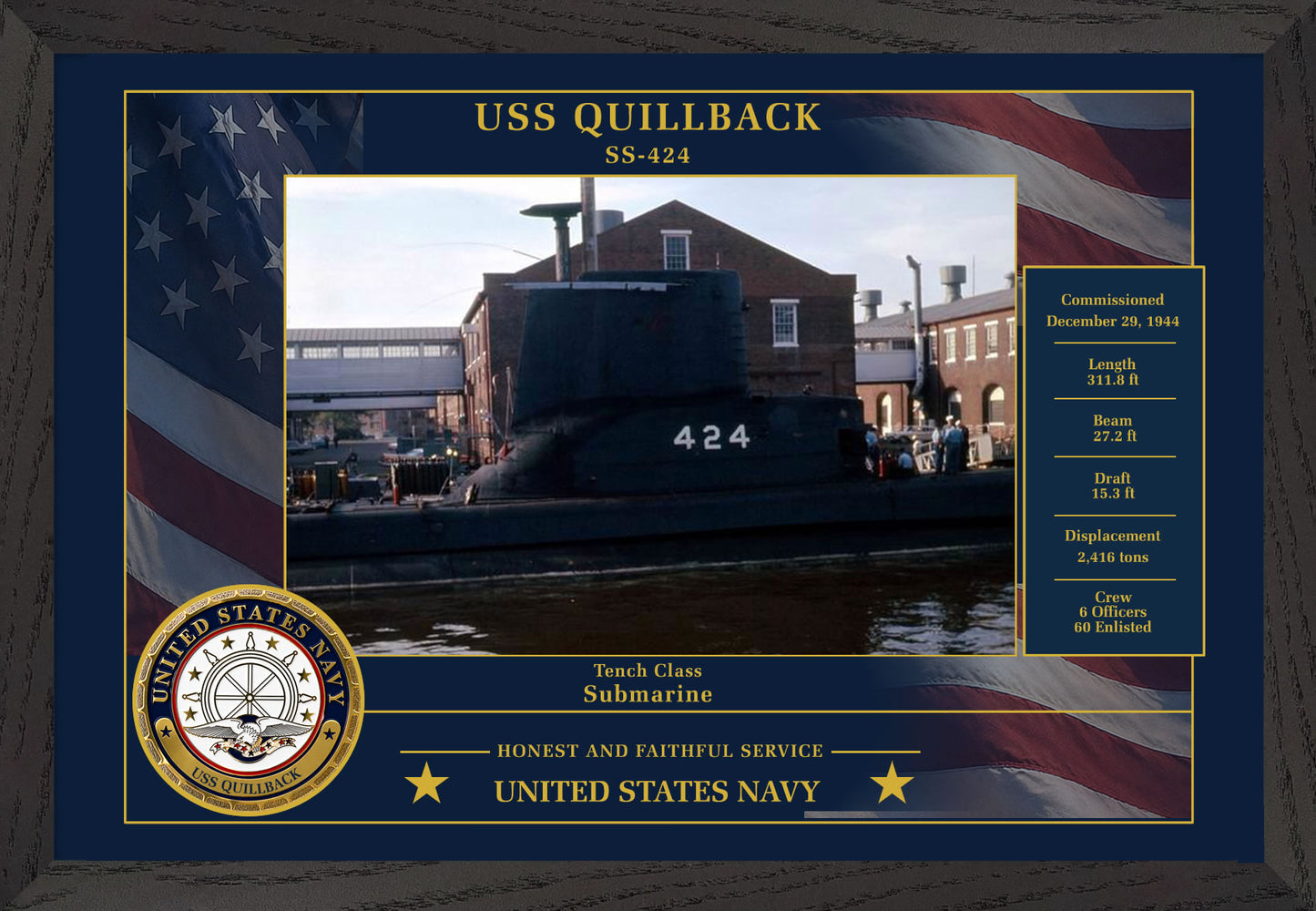 USS Quillback SS-424 Framed Patriotic Photo