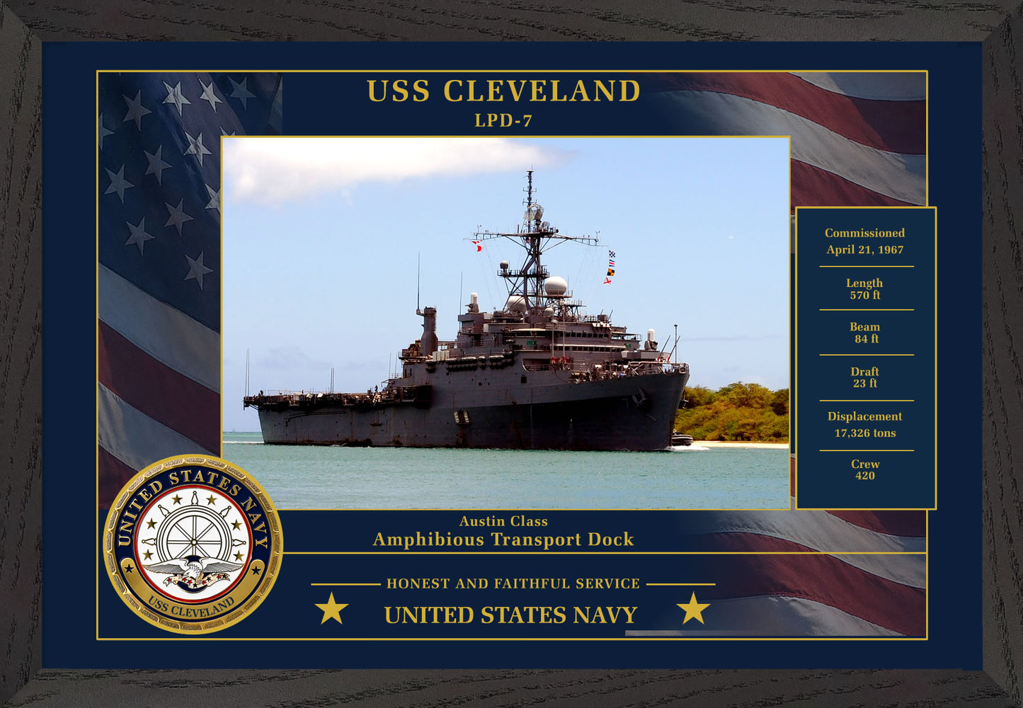 USS Cleveland LPD-7 Framed Patriotic Photo