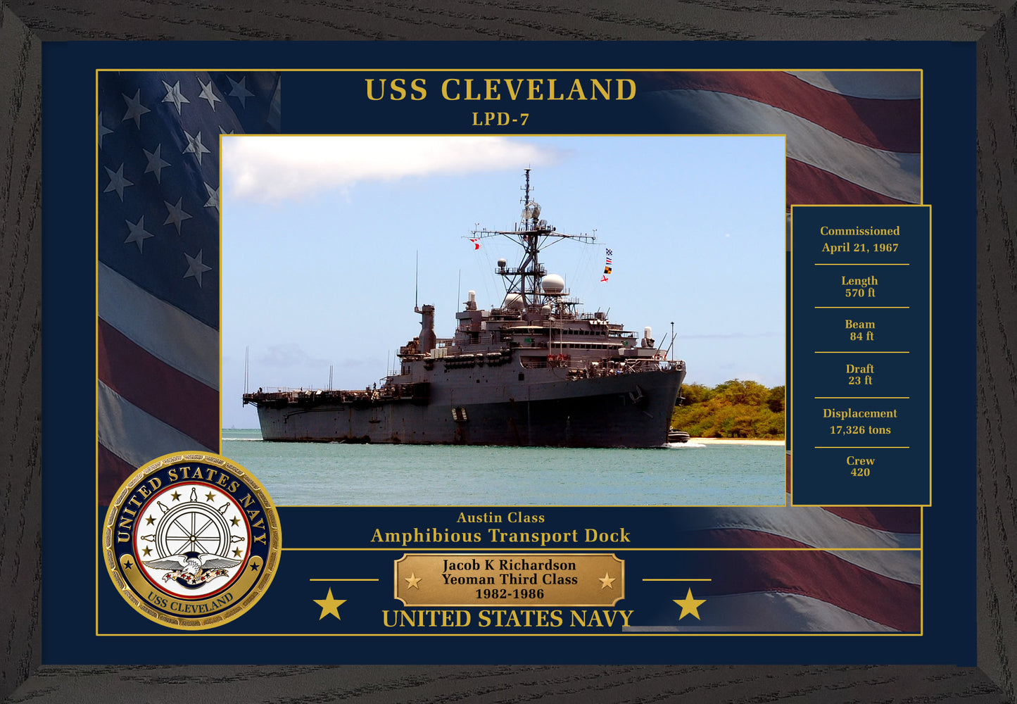 USS Cleveland LPD-7 Framed Patriotic Photo