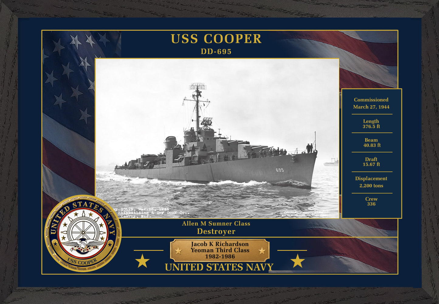 USS Cooper DD-695 Framed Patriotic Photo