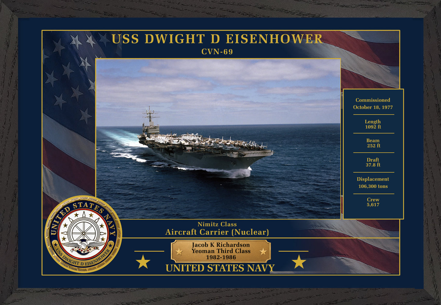 USS Dwight D Eisenhower CVN-69 Framed Patriotic Photo