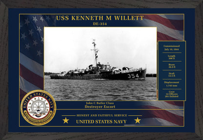 USS Kenneth M Willett DE-354 Framed Patriotic Photo