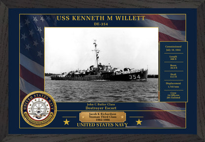USS Kenneth M Willett DE-354 Framed Patriotic Photo