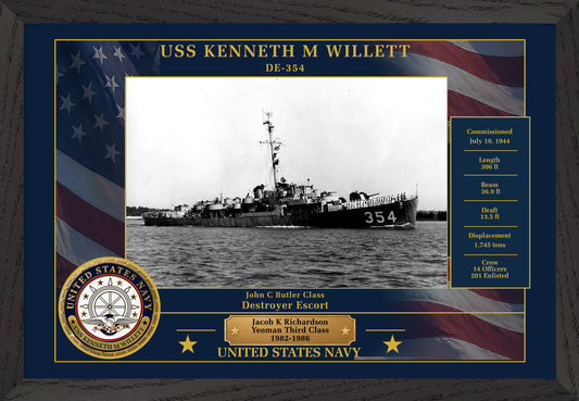 USS Kenneth M Willett DE-354 Framed Patriotic Photo