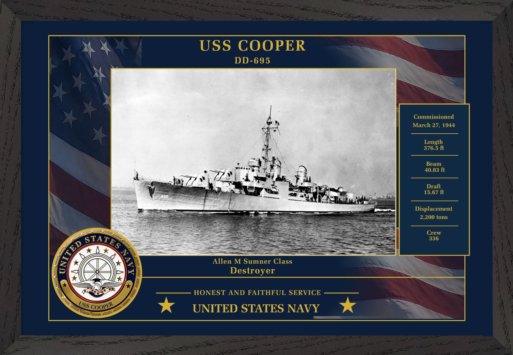 USS Cooper DD-695 Framed Patriotic Photo