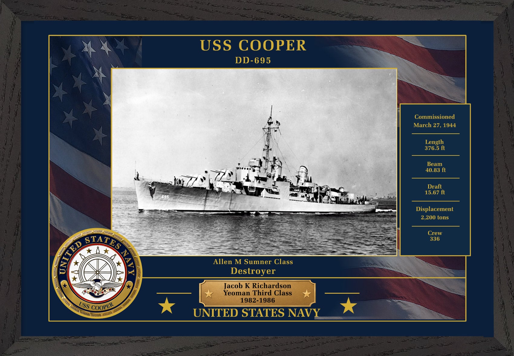 USS Cooper DD-695 Framed Patriotic Photo