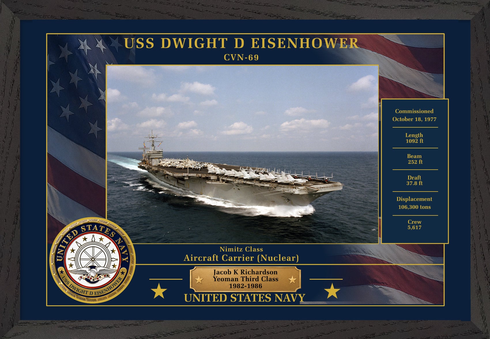 USS Dwight D Eisenhower CVN-69 Framed Patriotic Photo