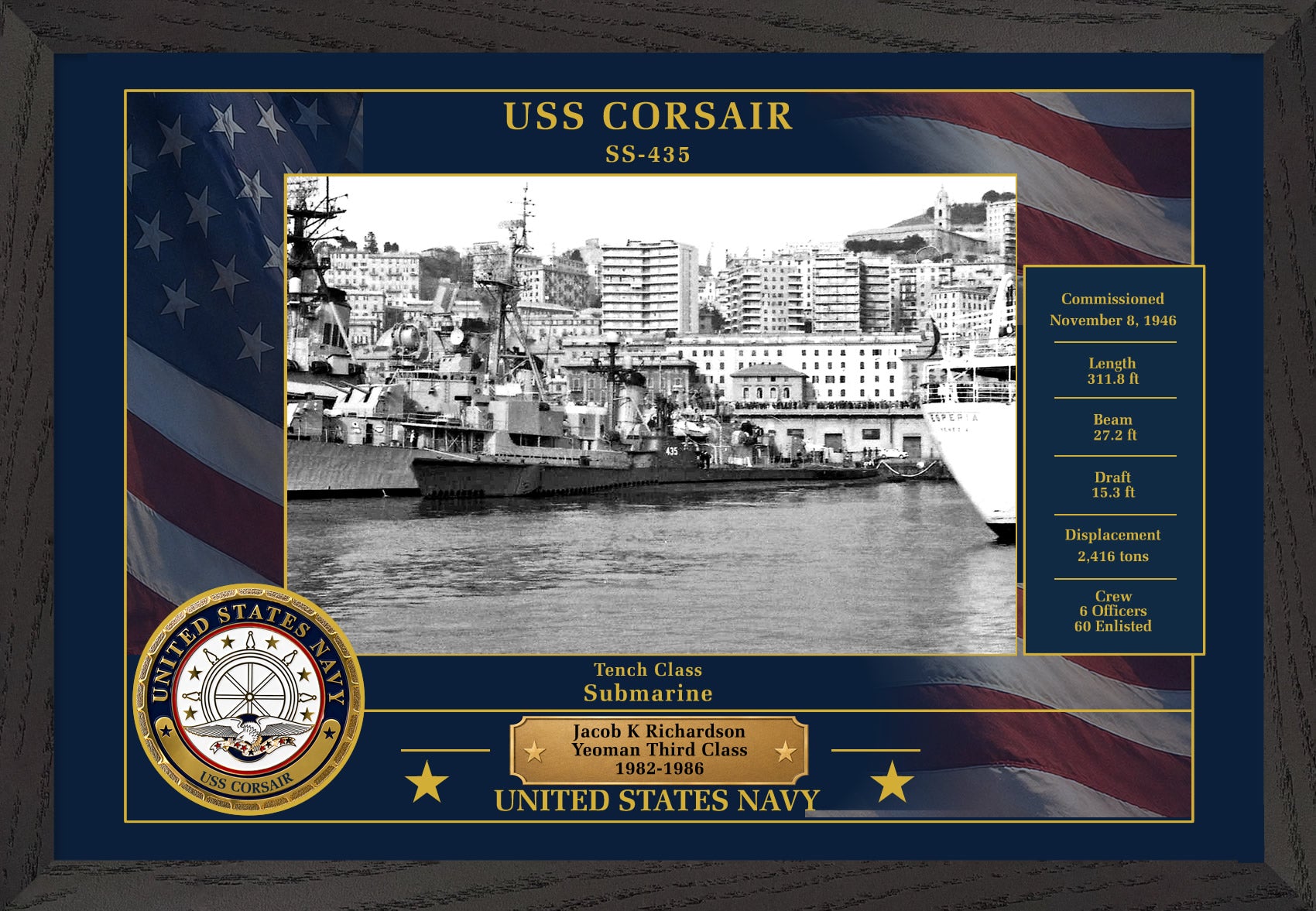 USS Corsair SS-435 Framed Patriotic Photo
