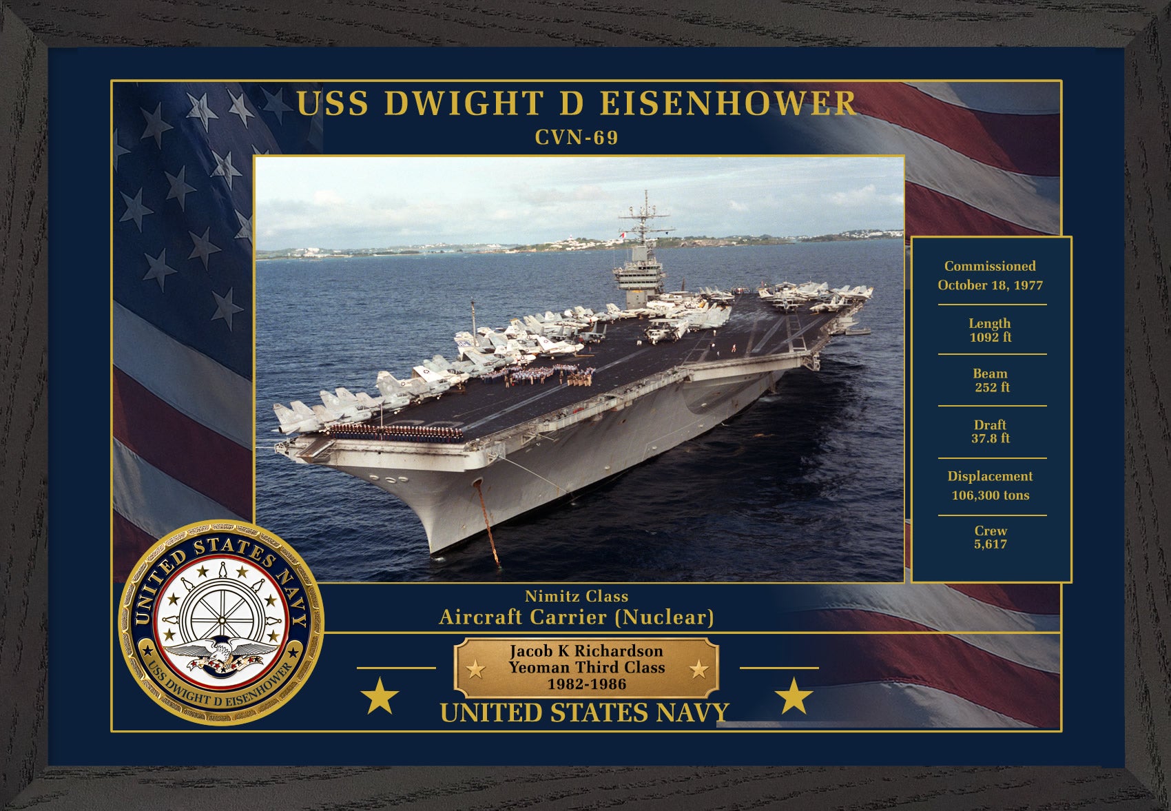 USS Dwight D Eisenhower CVN-69 Framed Patriotic Photo