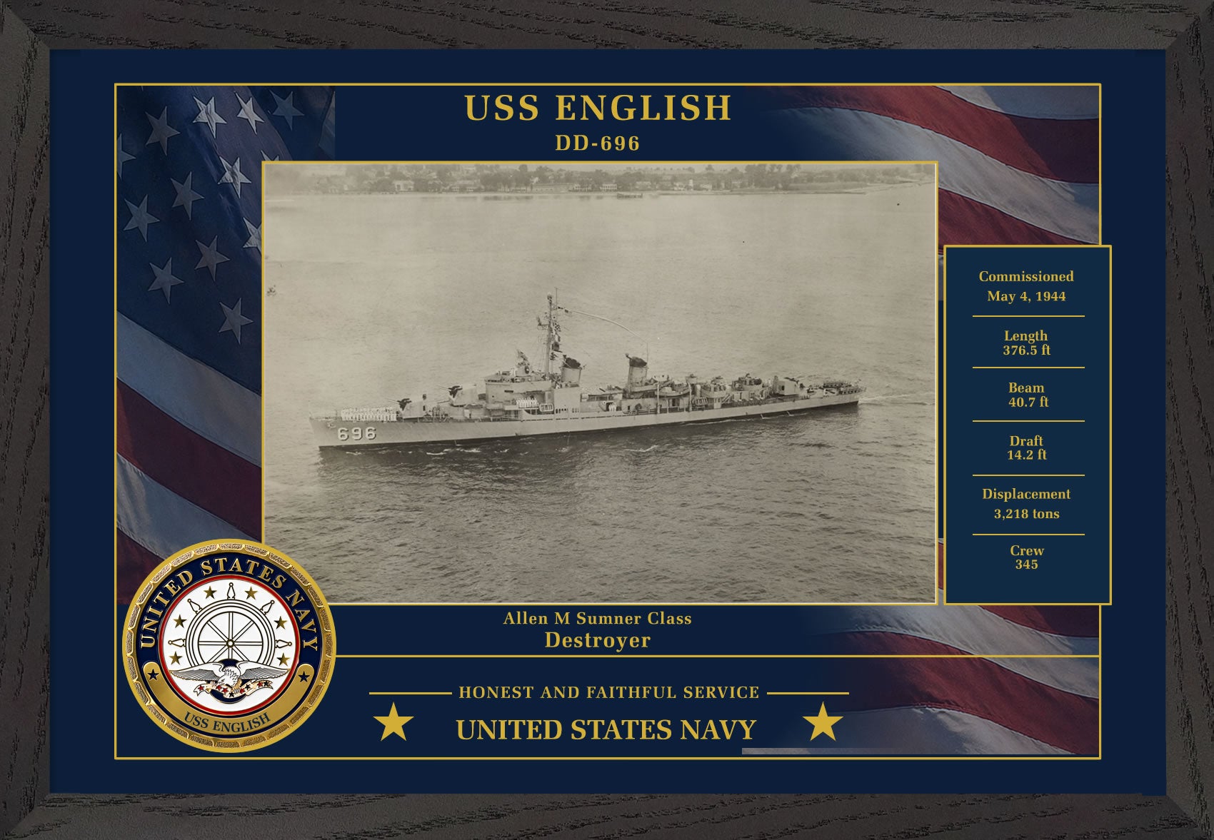 USS English DD-696 Framed Patriotic Photo