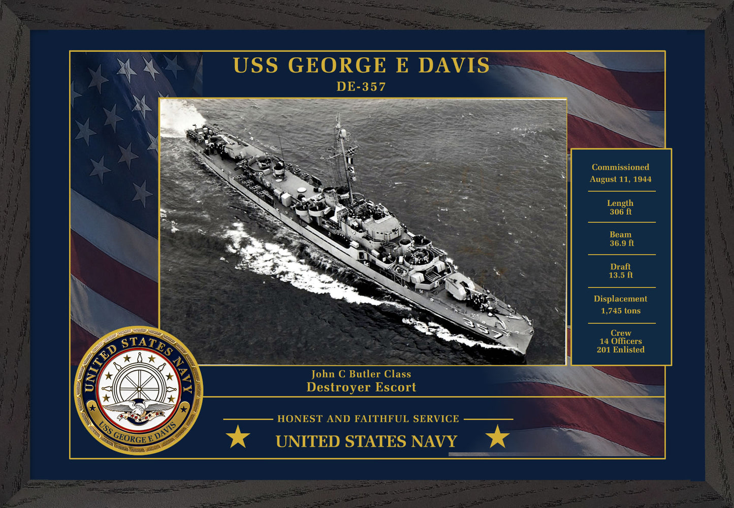 USS George E Davis DE-357 Framed Patriotic Photo