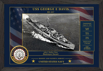 USS George E Davis DE-357 Framed Patriotic Photo