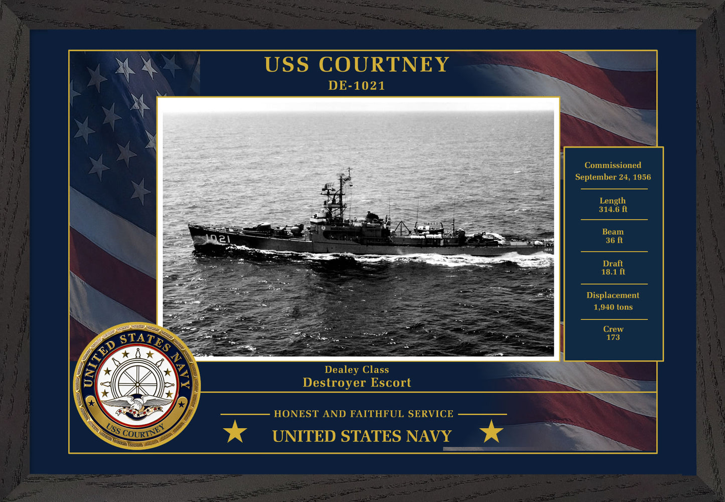 USS Courtney DE-1021 Framed Patriotic Photo