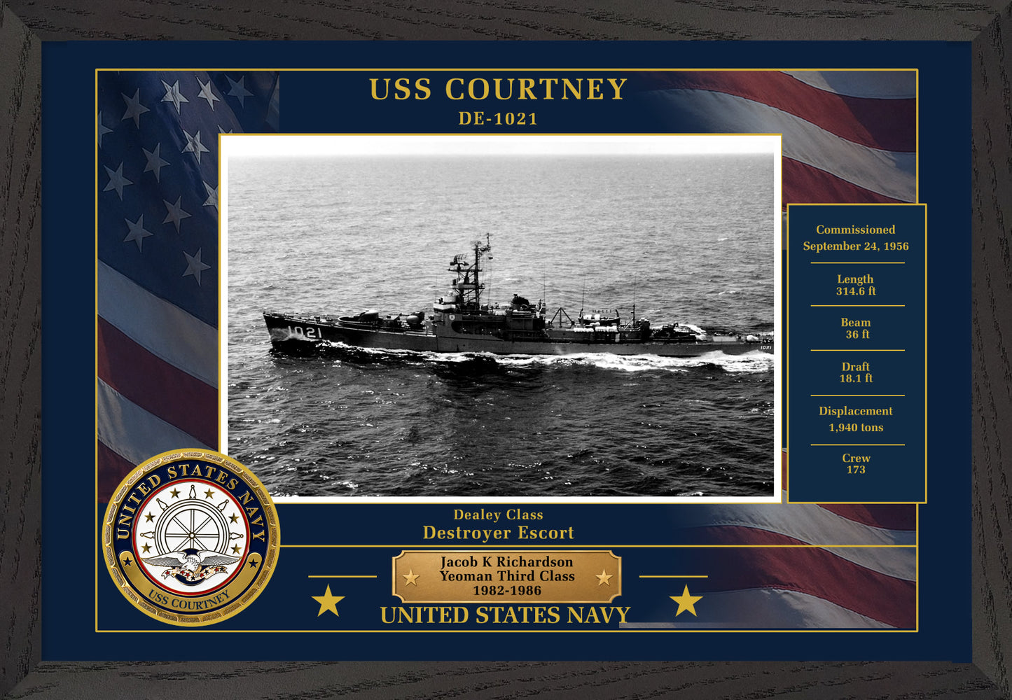 USS Courtney DE-1021 Framed Patriotic Photo