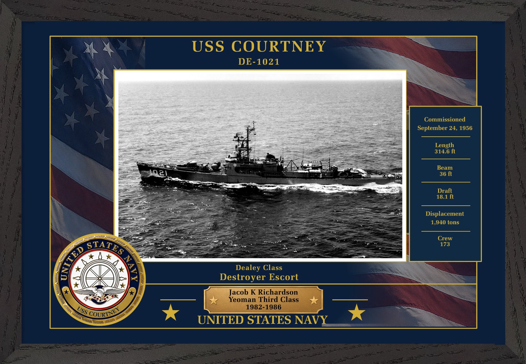 USS Courtney DE-1021 Framed Patriotic Photo