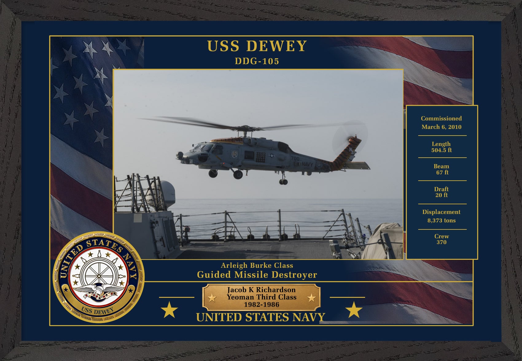 USS Dewey DDG-105 Framed Patriotic Photo