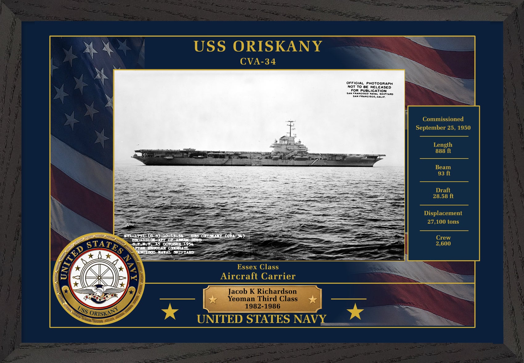 USS Oriskany CVA-34 Framed Patriotic Photo