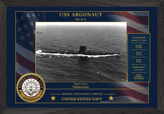 USS Argonaut SS-475 Framed Patriotic Photo