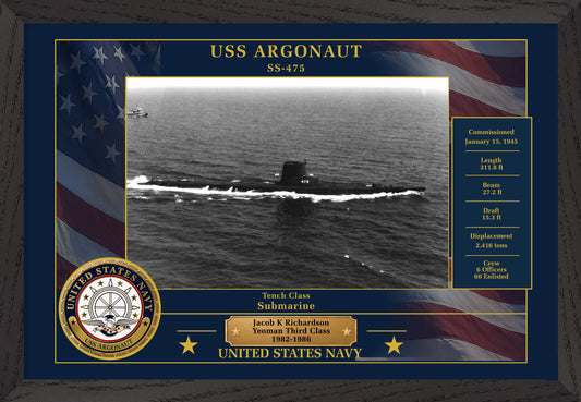 USS Argonaut SS-475 Framed Patriotic Photo