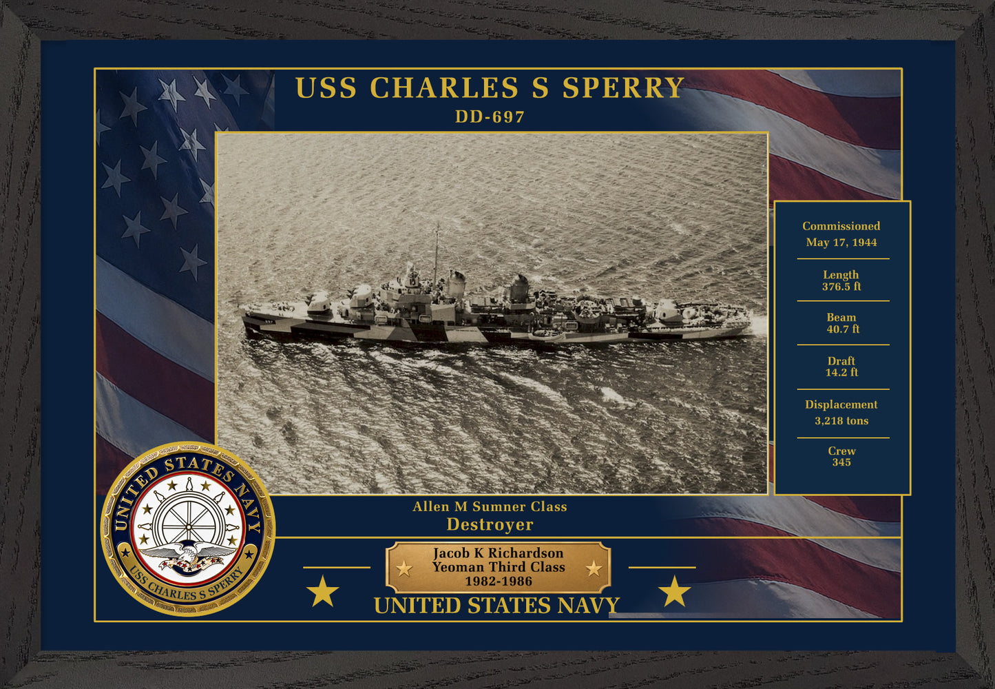 USS Charles S Sperry DD-697 Framed Patriotic Photo