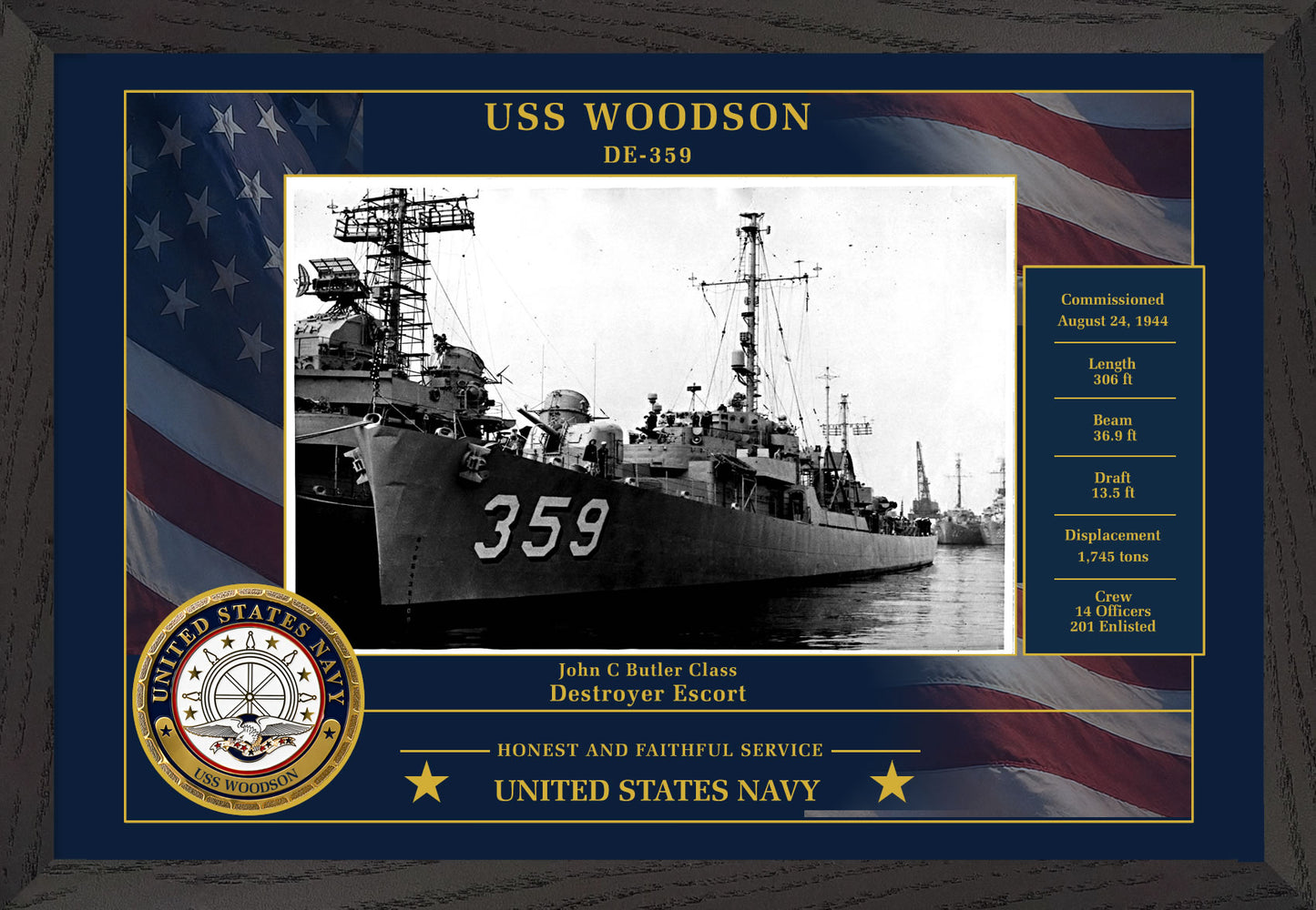 USS Woodson DE-359 Framed Patriotic Photo