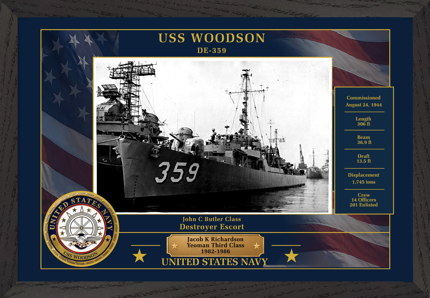 USS Woodson DE-359 Framed Patriotic Photo