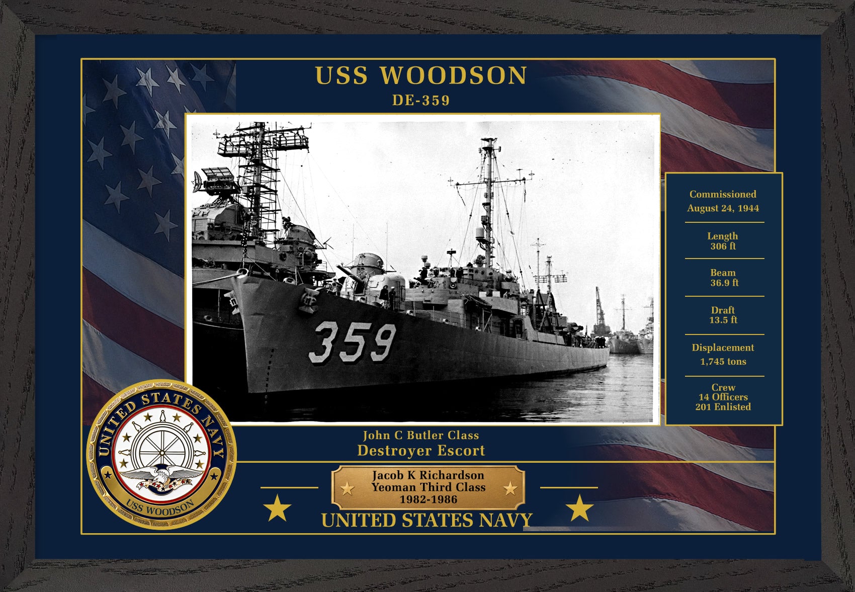 USS Woodson DE-359 Framed Patriotic Photo