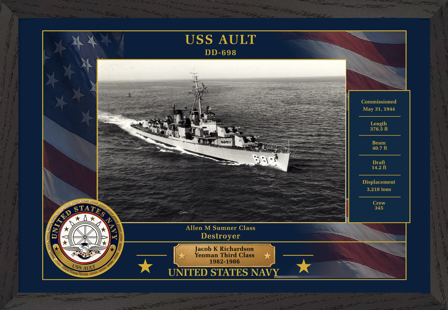 USS Ault DD-698 Framed Patriotic Photo