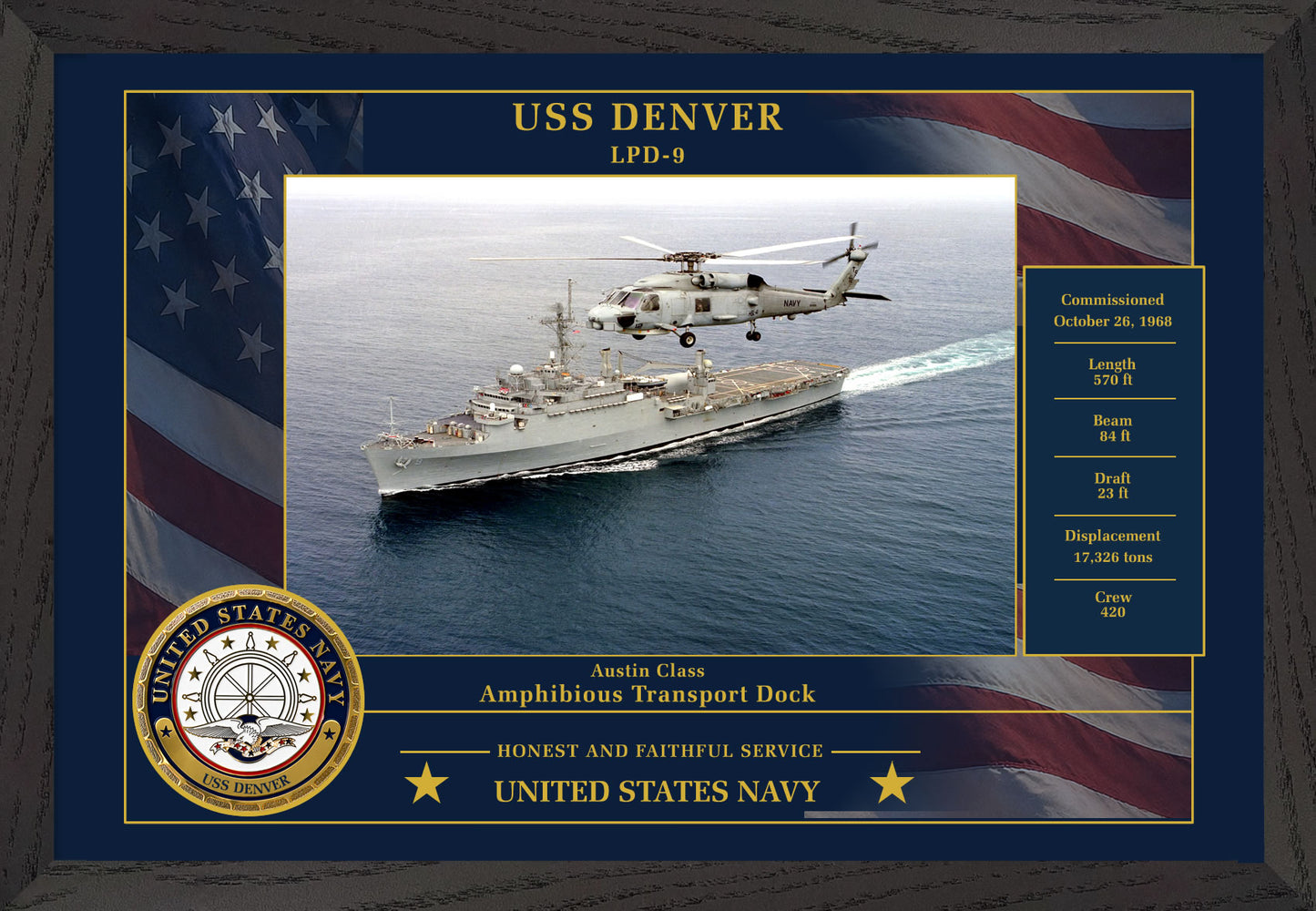 USS Denver LPD-9 Framed Patriotic Photo