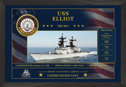 USS Elliot DD-967 Framed Patriotic Art