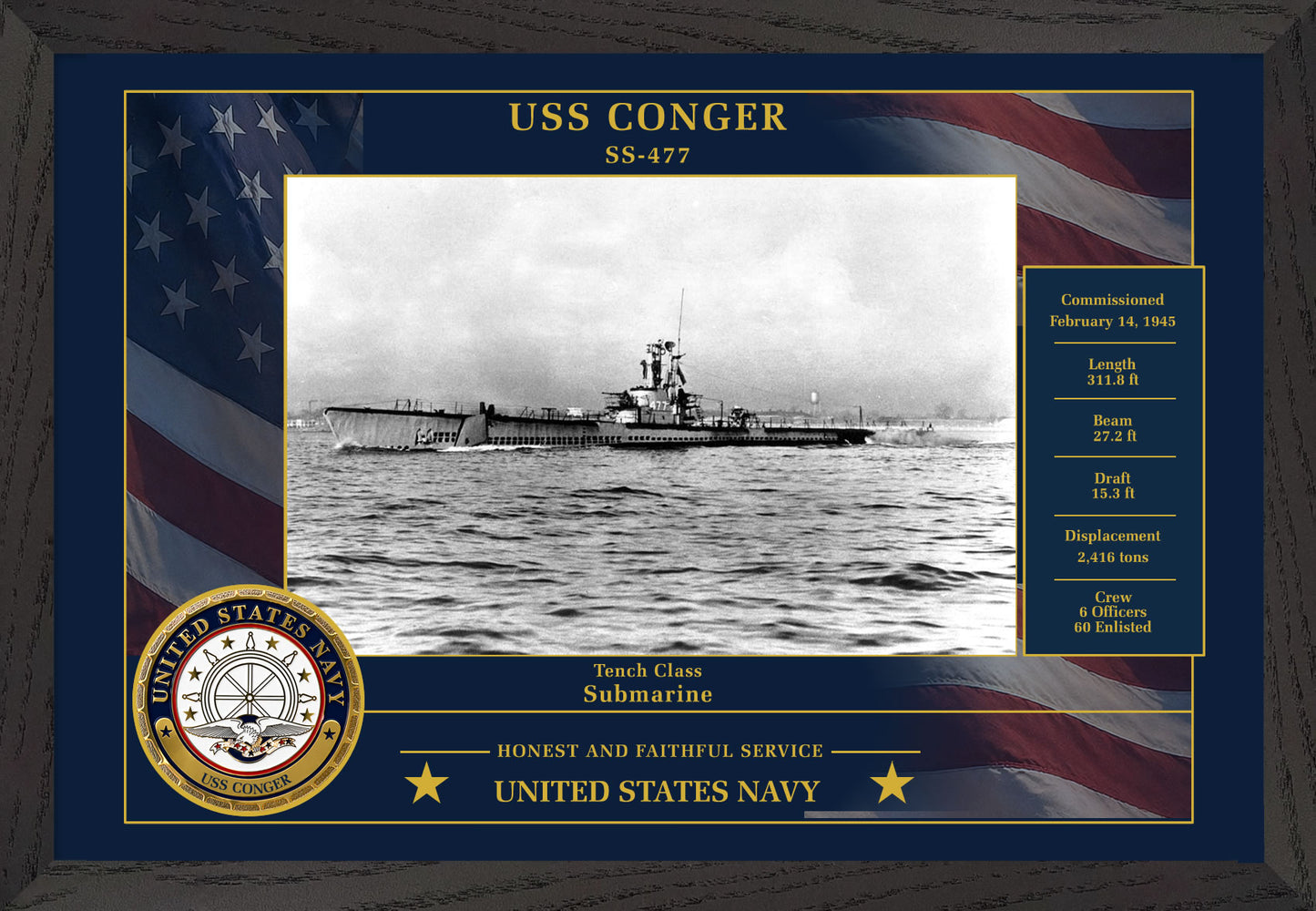 USS Conger SS-477 Framed Patriotic Photo