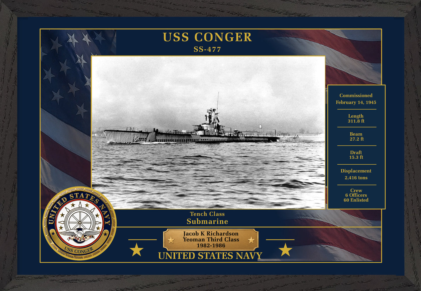 USS Conger SS-477 Framed Patriotic Photo