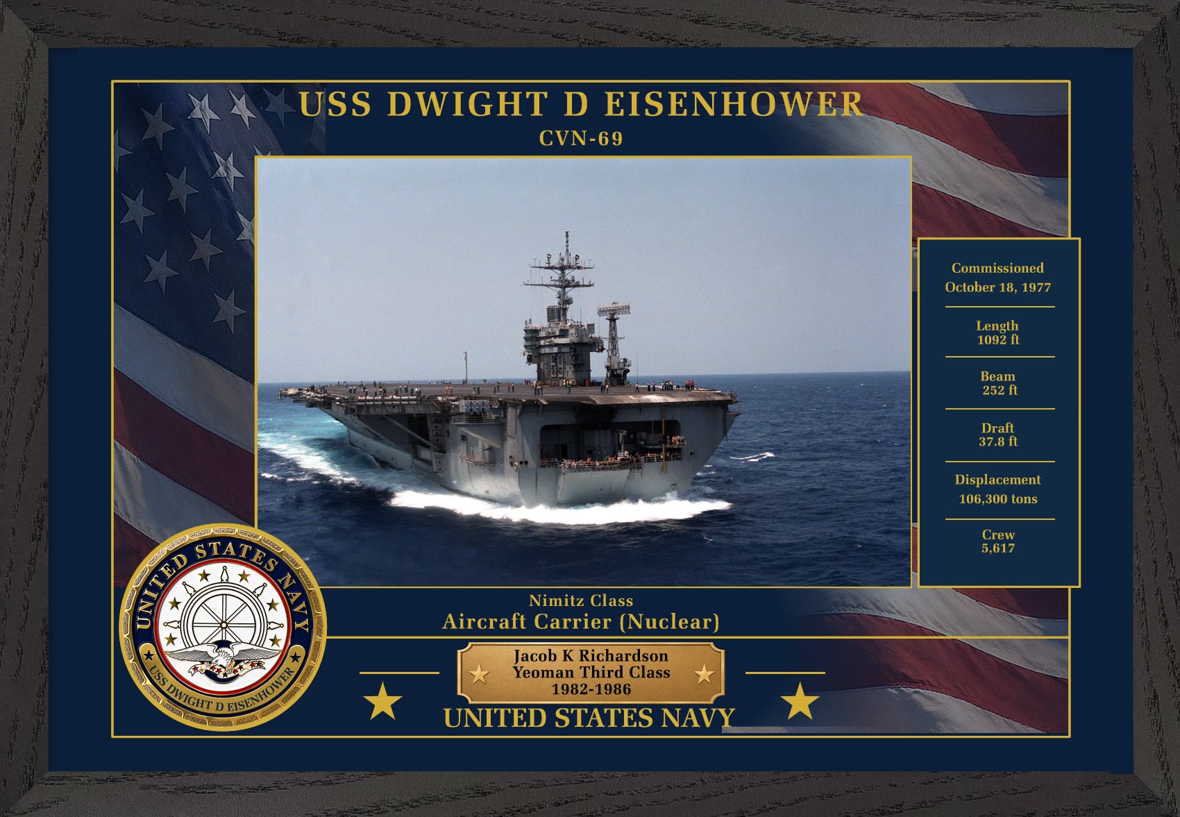 USS Dwight D Eisenhower CVN-69 Framed Patriotic Photo