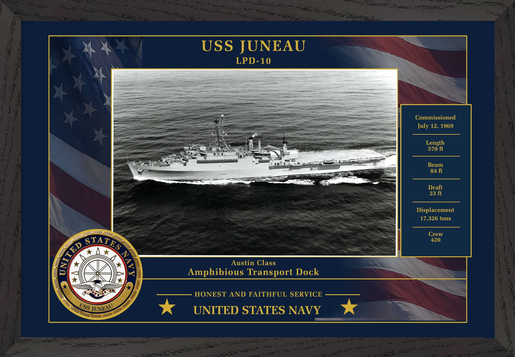 USS Juneau LPD-10 Framed Patriotic Photo