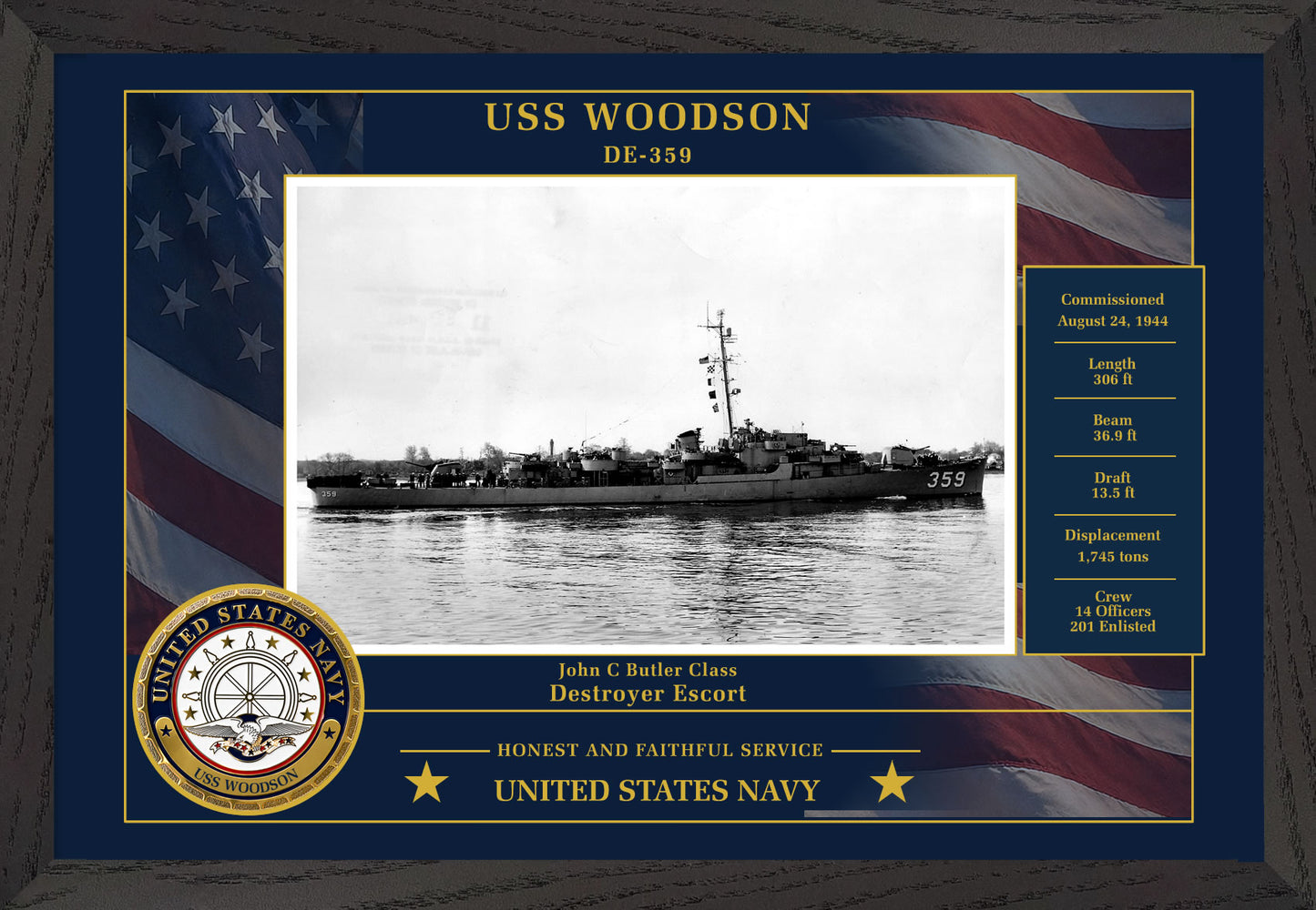 USS Woodson DE-359 Framed Patriotic Photo
