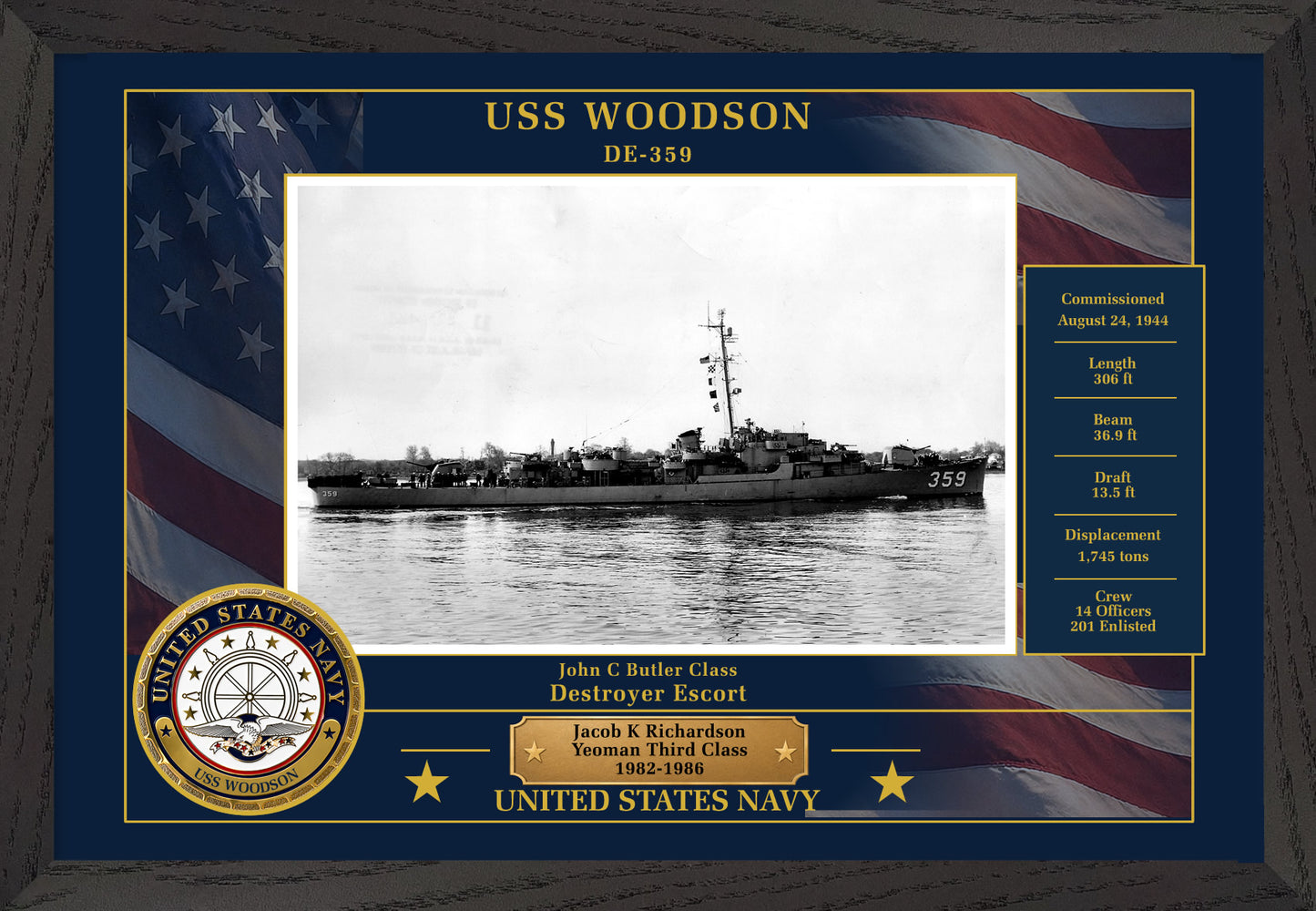 USS Woodson DE-359 Framed Patriotic Photo
